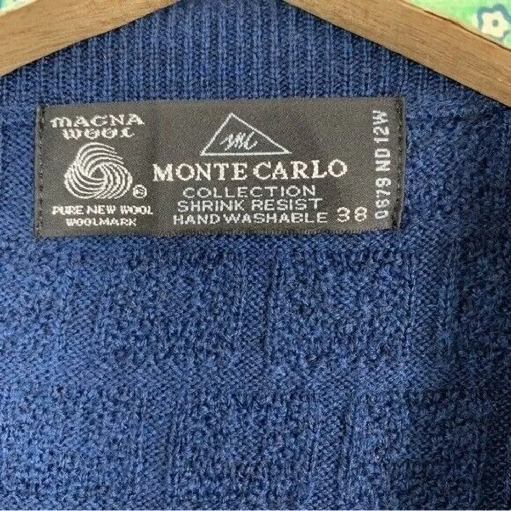 Monte‎ Carlo Mens Sweater 38 Blue Wool Knit Classic Preppy Winter Workwear